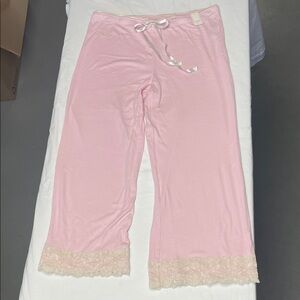 Elegant Pink Lace Trim Pajama Pants